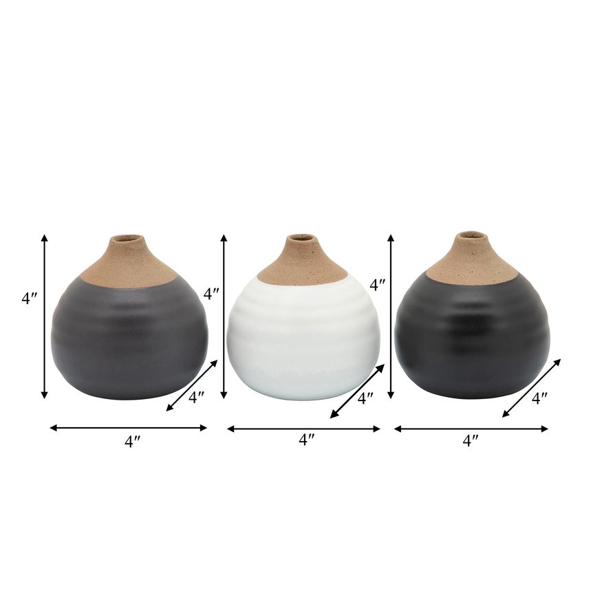 Sagebrook Matte Bud Vases (Set Of 3) - Black/Gray/White