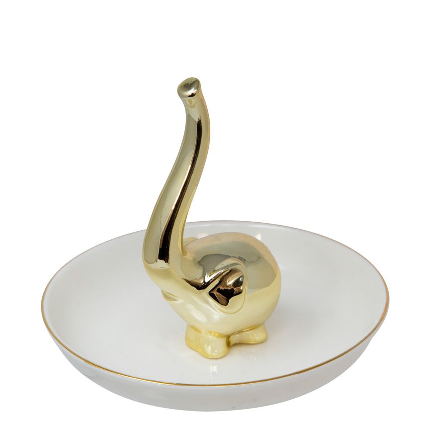 Sagebrook 6" Ceramic Elephant Ring Holder - White/Gold