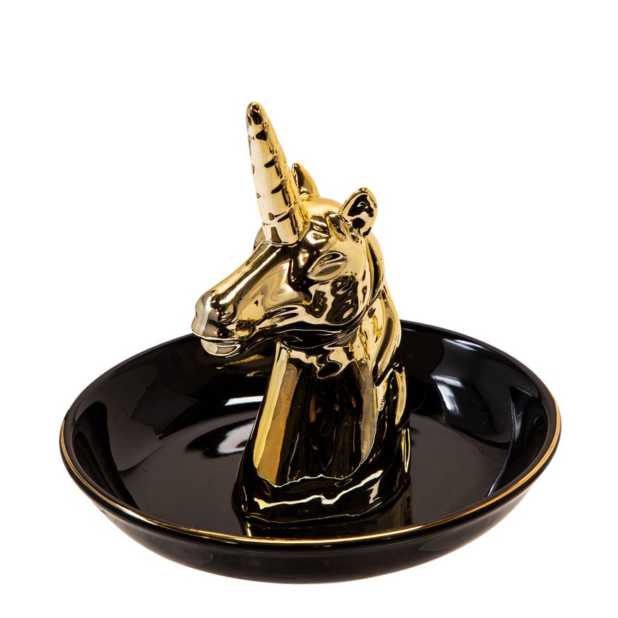 Sagebrook 6" Ceramic Unicorn Trinket Tray - Black/Gold