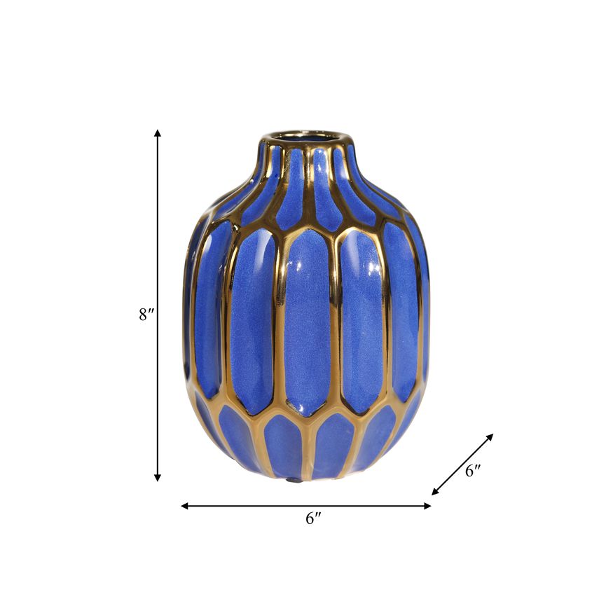 Sagebrook 8" Ceramic Decorative Vase - Navy/Gold