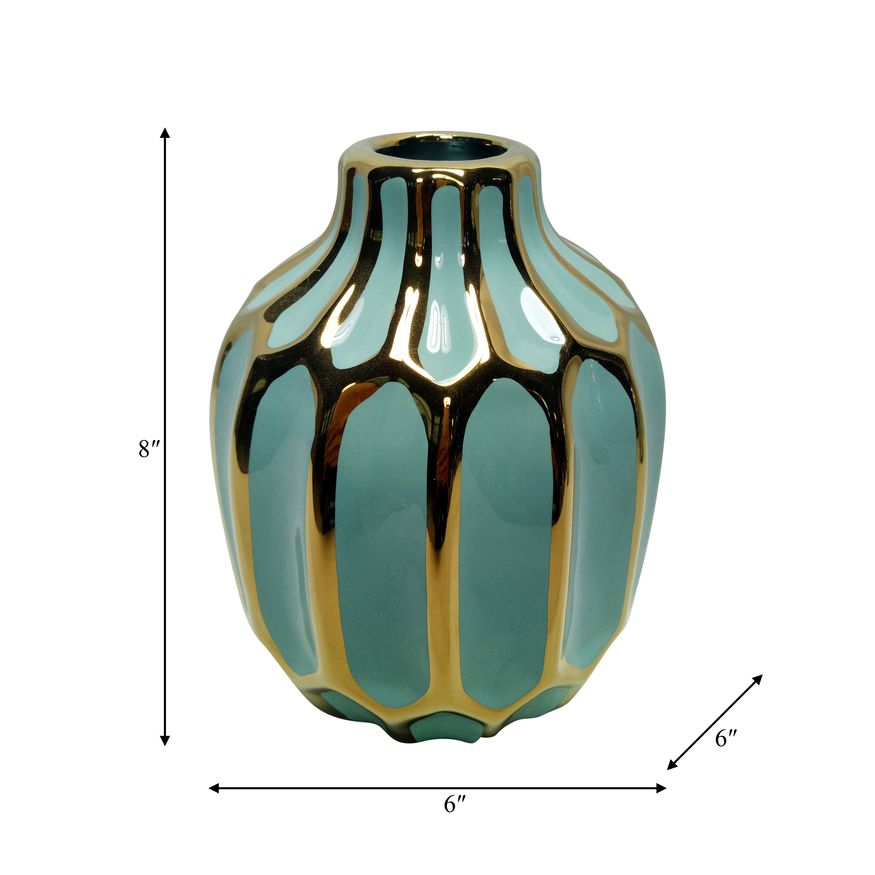 Sagebrook 8" Ceramic Decorative Vase - Green/Gold