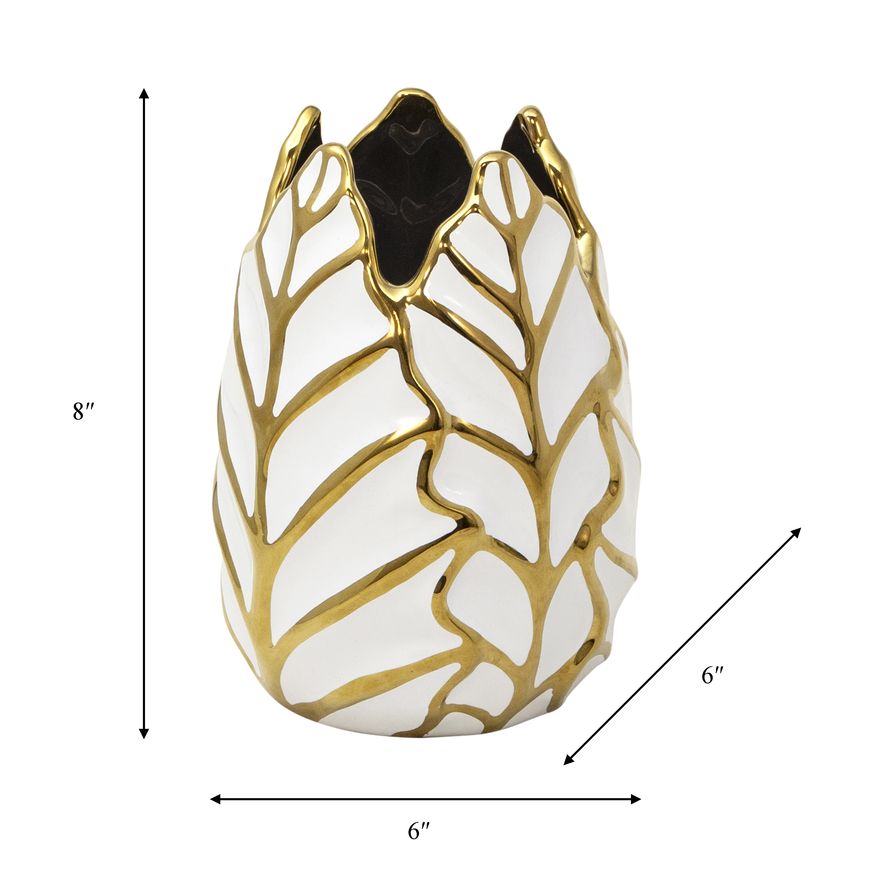 Sagebrook 8" Ceramic Leaf Vase - White/Gold