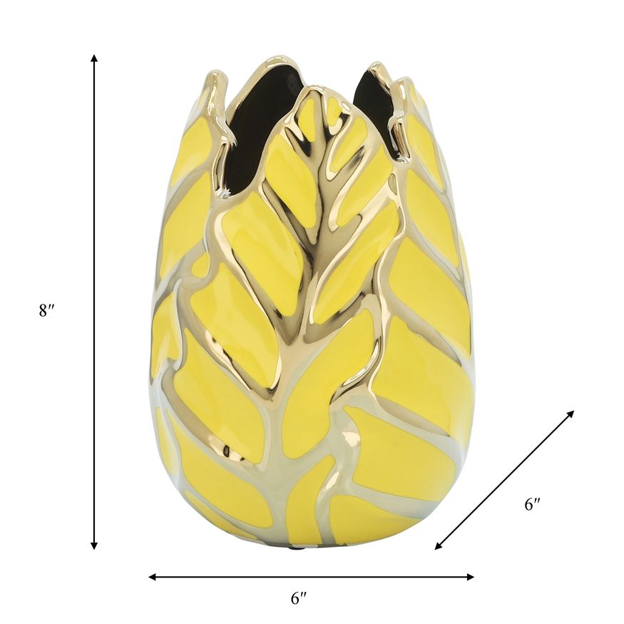 Sagebrook 8" Ceramic Leaf Vase - Yellow/Gold