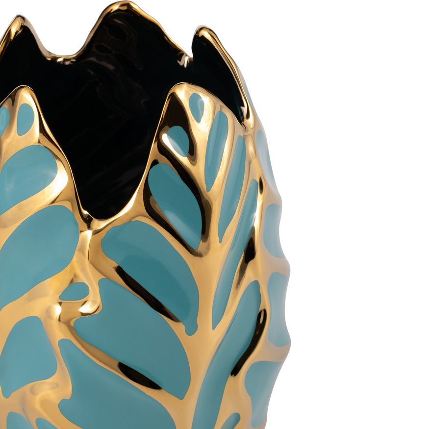 Sagebrook 8" Ceramic Leaf Vase - Turquoise/Gold