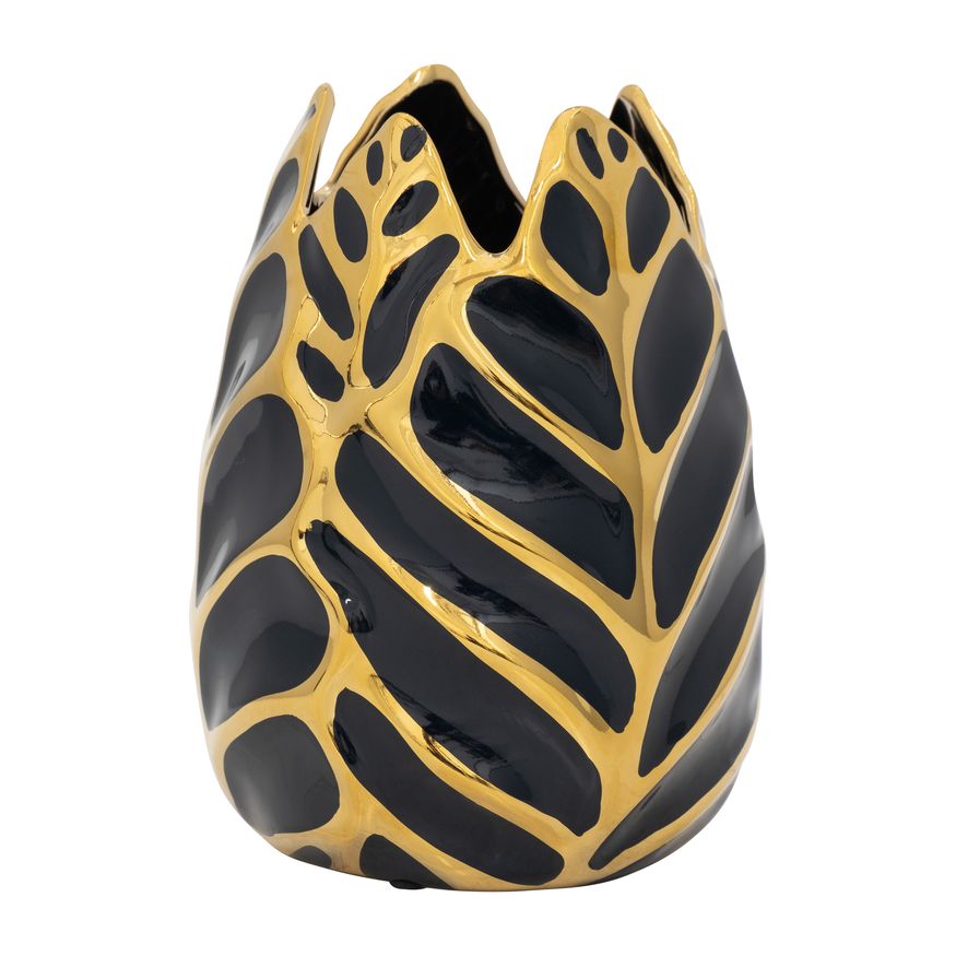 Sagebrook 8" Ceramic Leaf Vase - Dark Navy/Gold