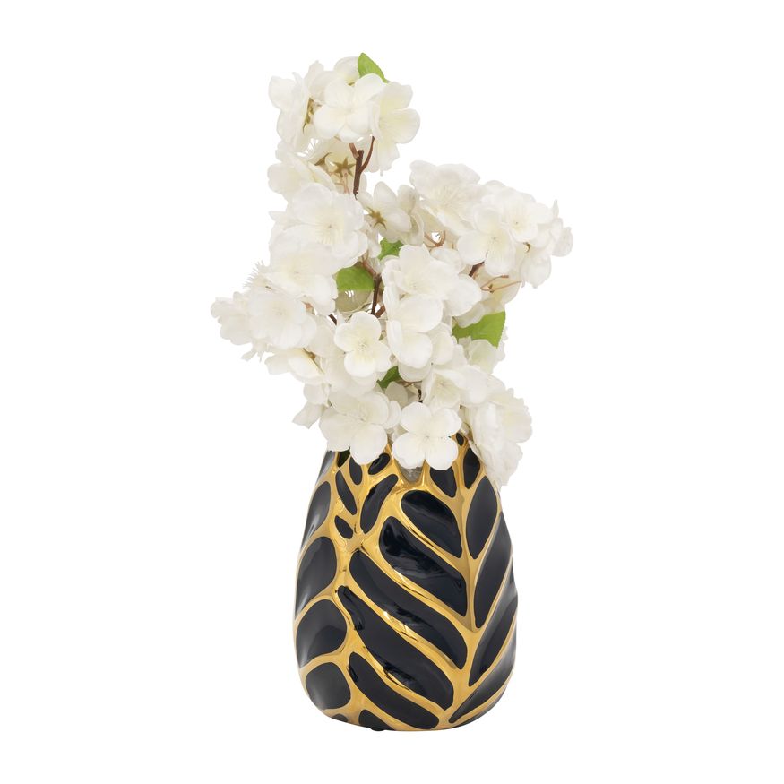 Sagebrook 8" Ceramic Leaf Vase - Dark Navy/Gold