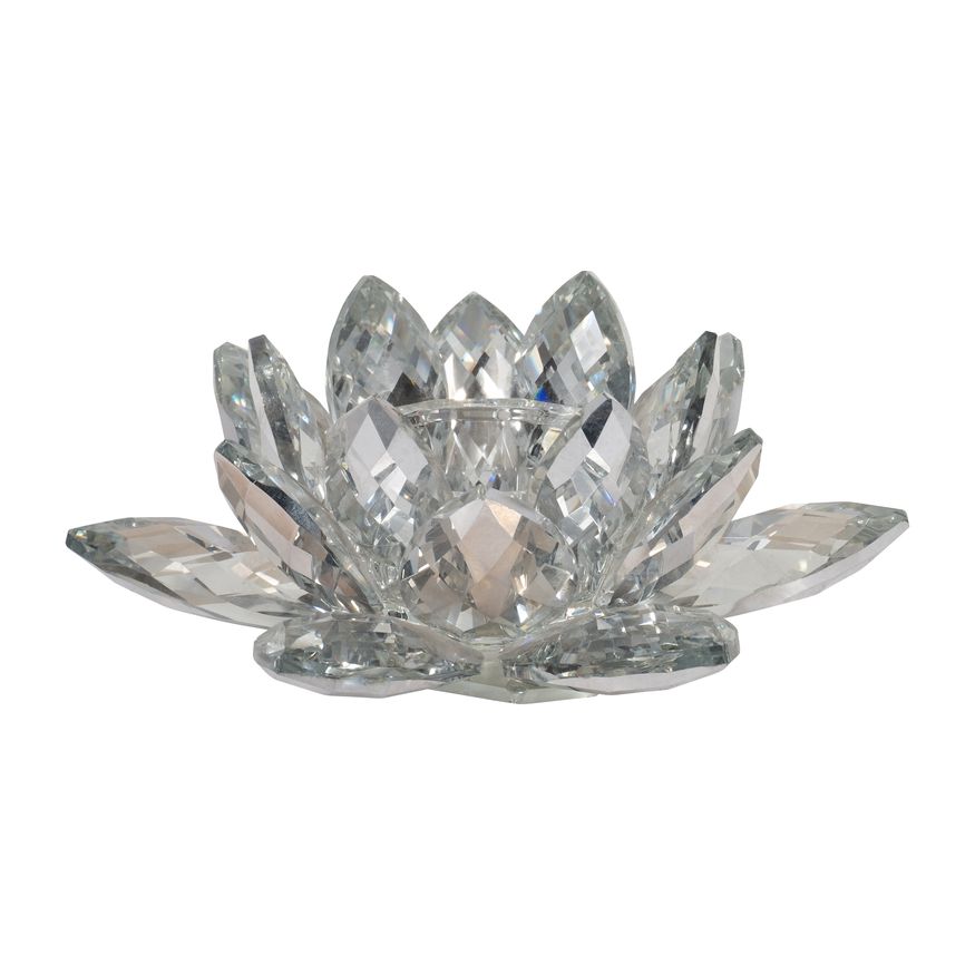 Sagebrook 8.25" Crystal Lotus Candle Holder - Silver