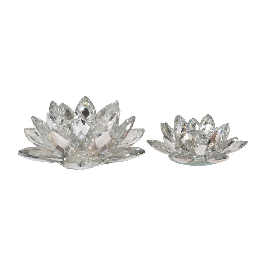 Sagebrook 8.25" Crystal Lotus Candle Holder - Silver