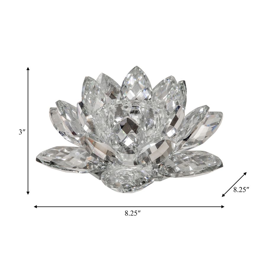 Sagebrook 8.25" Crystal Lotus Candle Holder - Silver