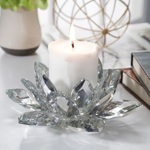 Sagebrook 8.25" Crystal Lotus Candle Holder - Silver