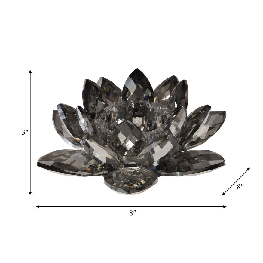 Sagebrook 8.25" Crystal Lotus Votive Holder - Black