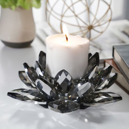 Sagebrook 8.25" Crystal Lotus Votive Holder - Black