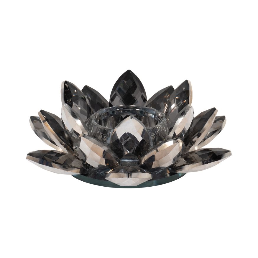 Sagebrook 6" Crystal Lotus Votive Holder - Black