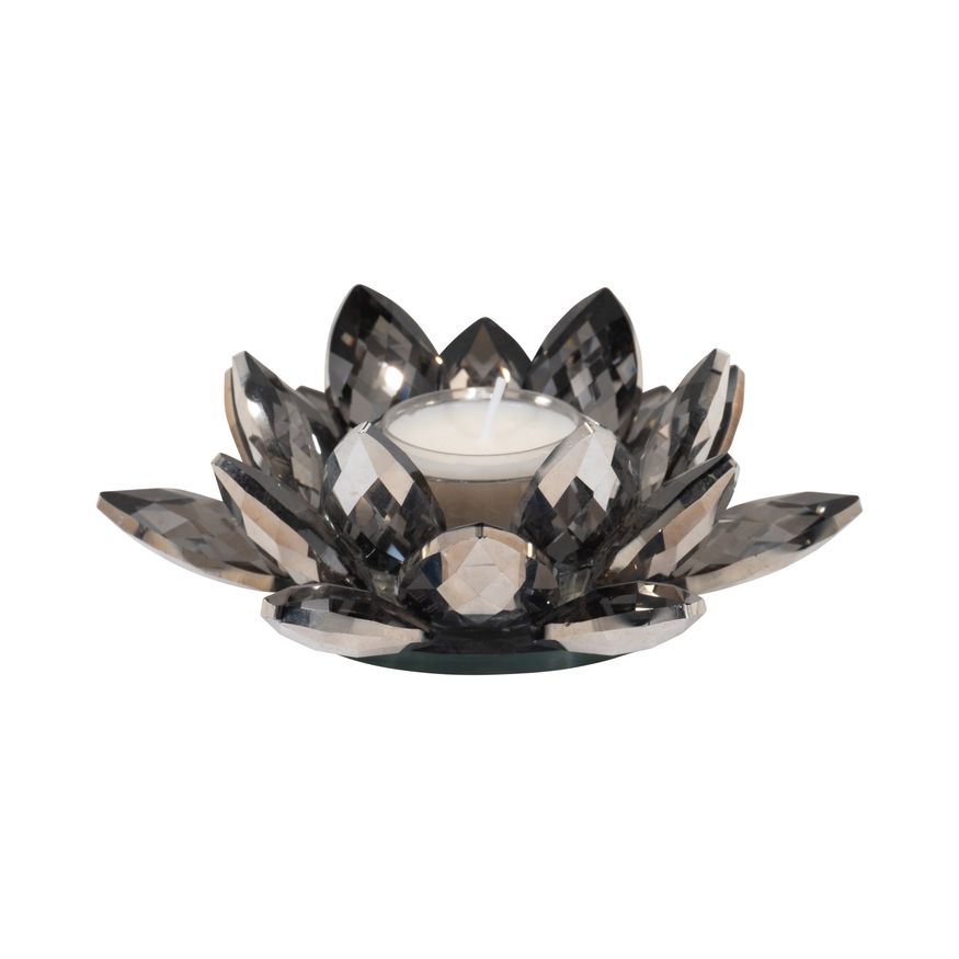 Sagebrook 6" Crystal Lotus Votive Holder - Black