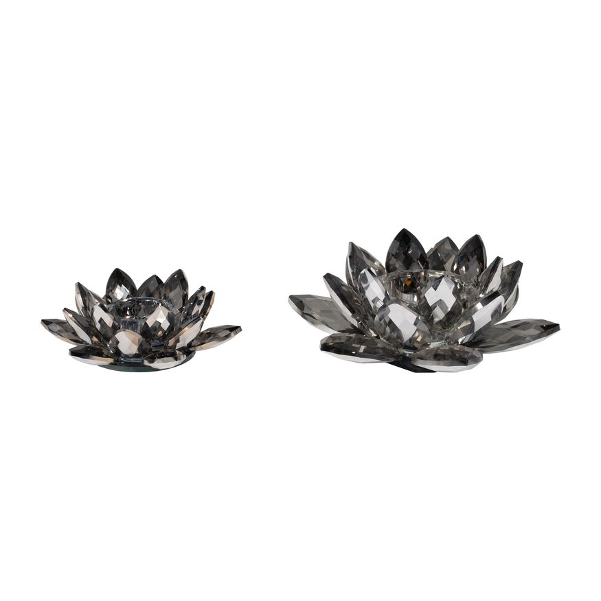 Sagebrook 6" Crystal Lotus Votive Holder - Black