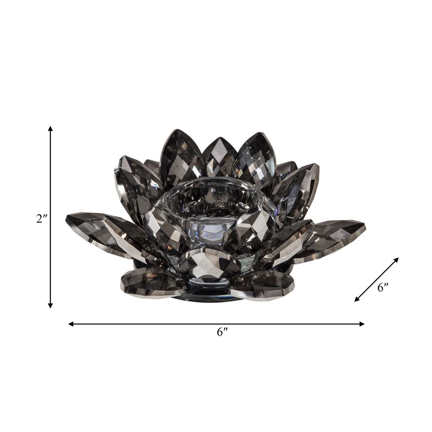 Sagebrook 6" Crystal Lotus Votive Holder - Black