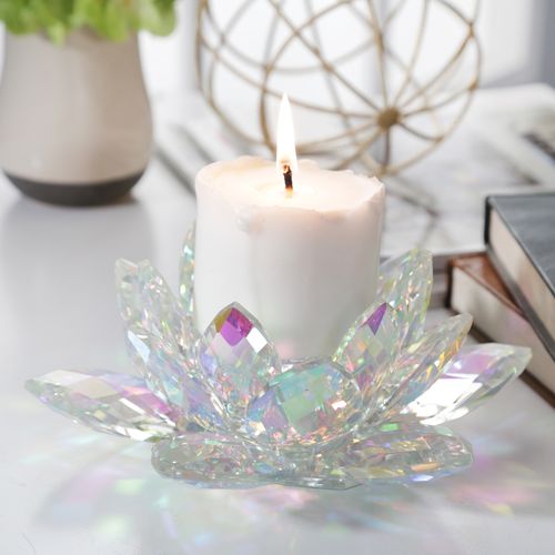 Sagebrook 8.25" Crystal Lotus Votive Holder - Rainbow