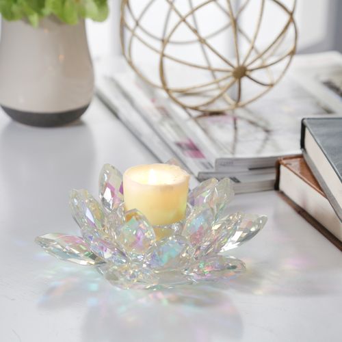 Sagebrook 6" Crystal Lotus Votive Holder - Rainbow