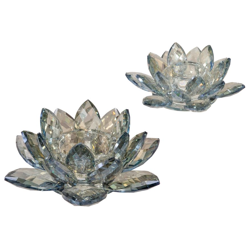 Sagebrook 8.25" Crystal Lotus Votive Holder - Blue