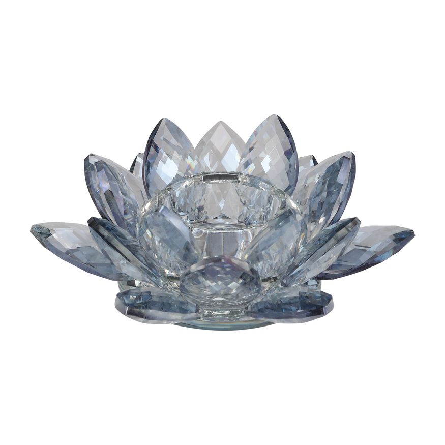 Sagebrook 6" Crystal Lotus Votive Holder - Blue