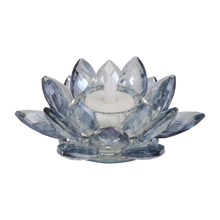 Sagebrook 6" Crystal Lotus Votive Holder - Blue