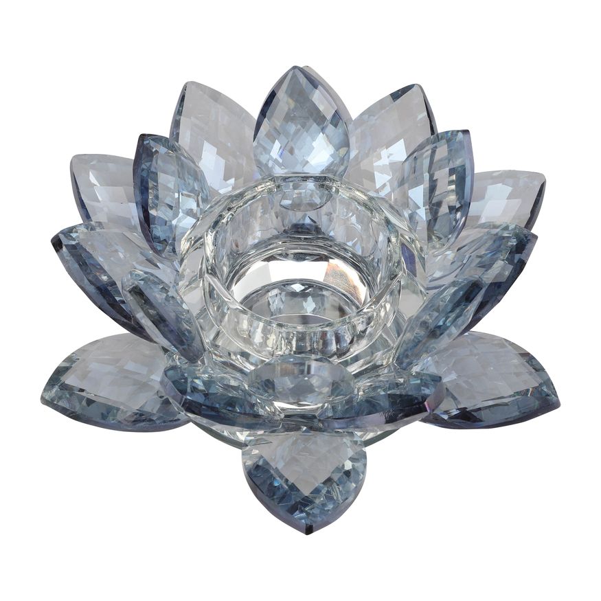 Sagebrook 6" Crystal Lotus Votive Holder - Blue