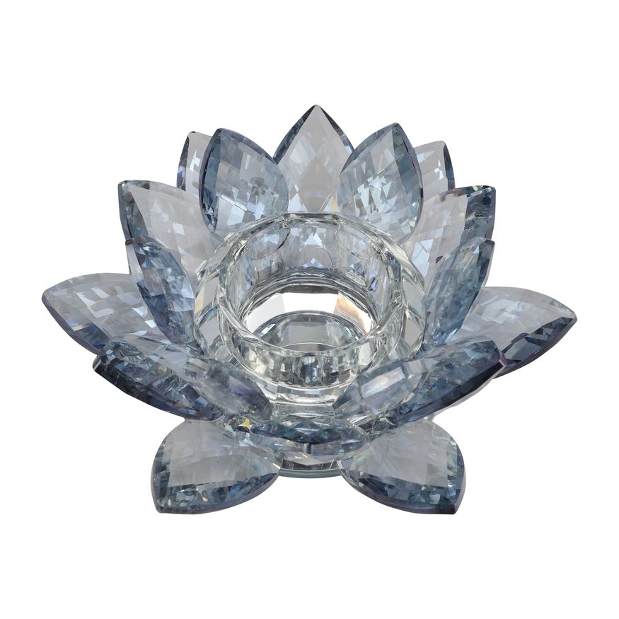 Sagebrook 6" Crystal Lotus Votive Holder - Blue