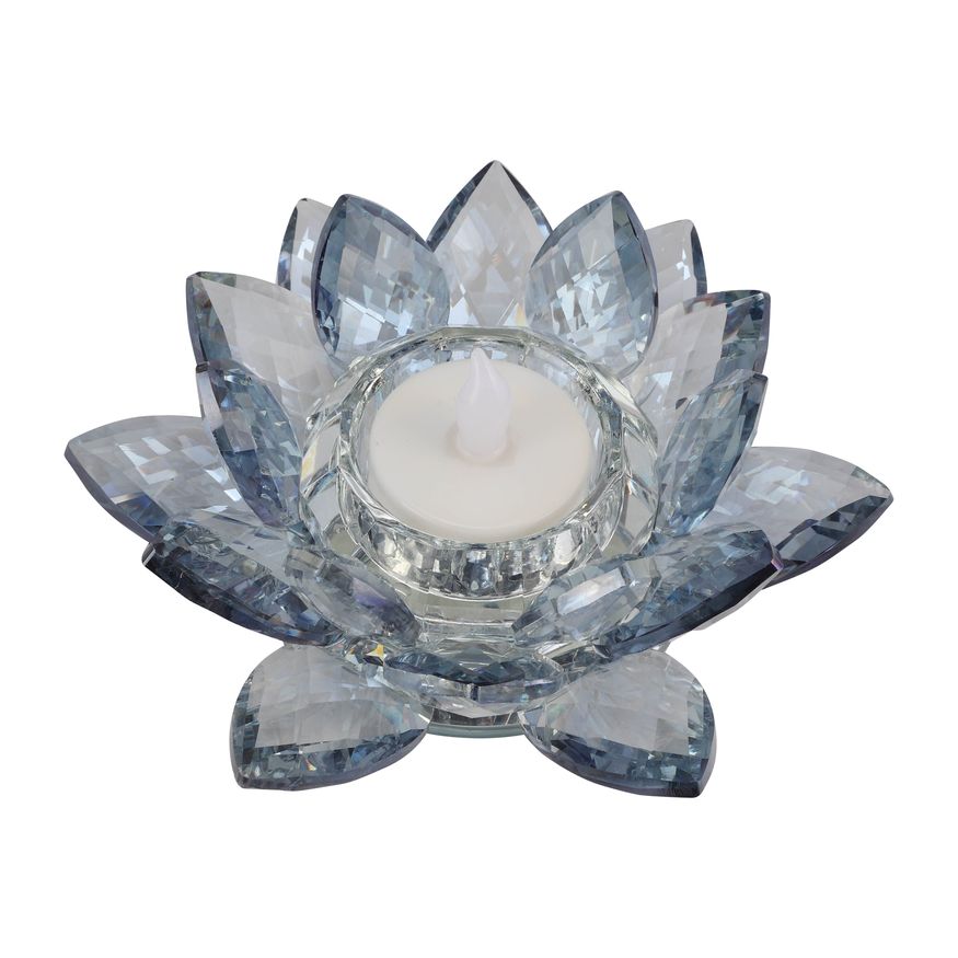 Sagebrook 6" Crystal Lotus Votive Holder - Blue