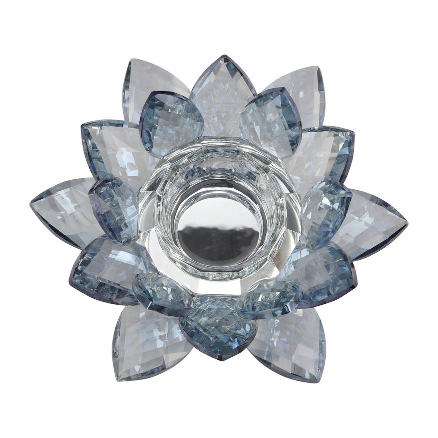 Sagebrook 6" Crystal Lotus Votive Holder - Blue