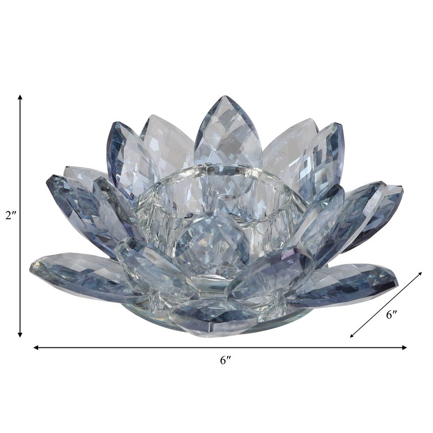 Sagebrook 6" Crystal Lotus Votive Holder - Blue