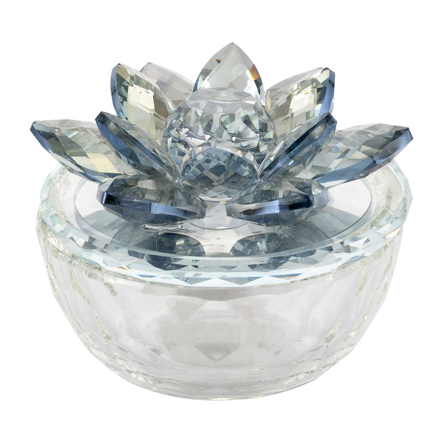 Sagebrook Glass Trinket Box Clear With Silver Lotus Top