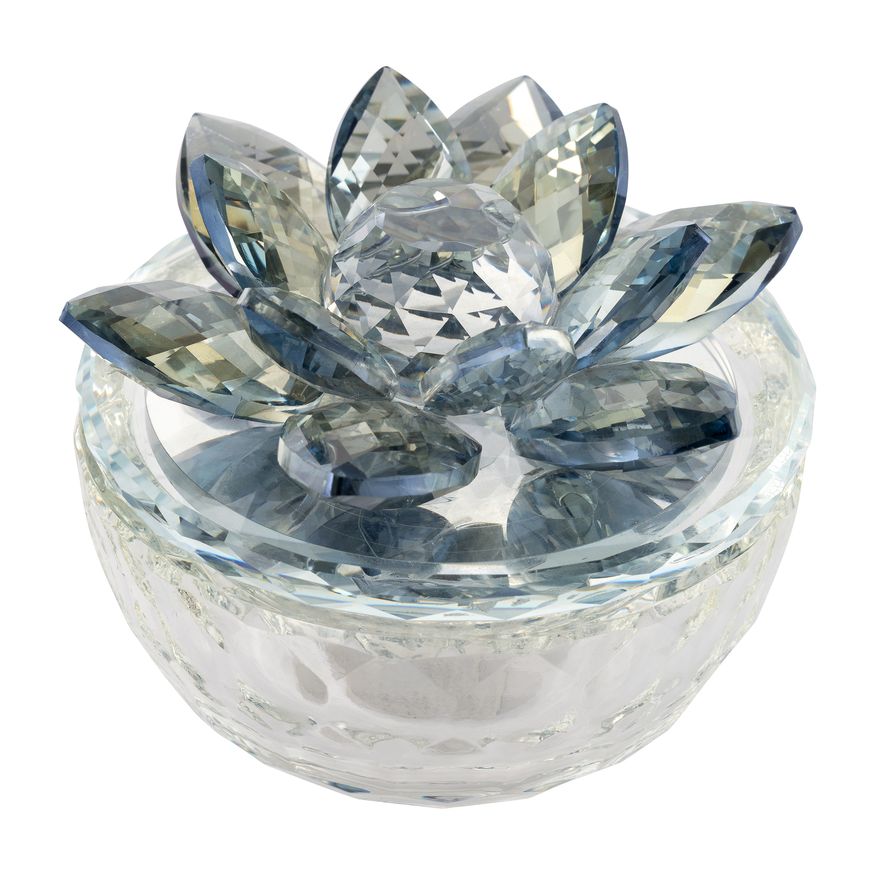 Sagebrook Glass Trinket Box Clear With Light Blue Lotus Top