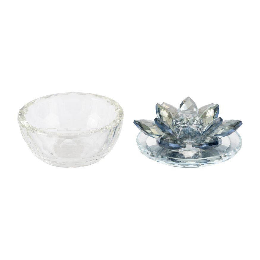 Sagebrook Glass Trinket Box Clear With Light Blue Lotus Top