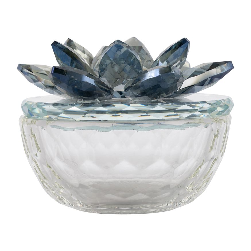 Sagebrook Glass Trinket Box Clear With Light Blue Lotus Top