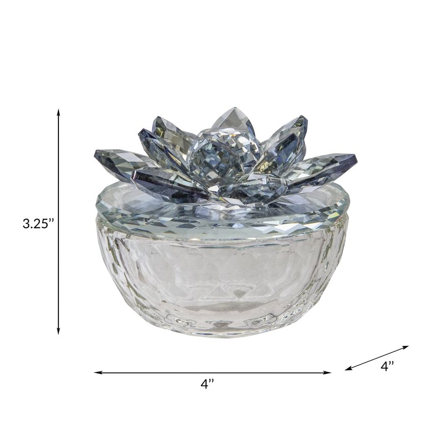 Sagebrook Glass Trinket Box Clear With Light Blue Lotus Top