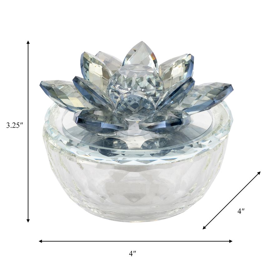 Sagebrook Glass Trinket Box Clear With Light Blue Lotus Top