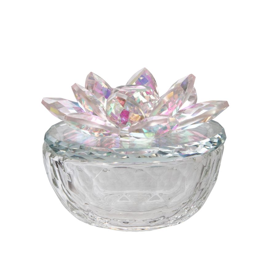 Sagebrook Glass Trinket Box Clear With Silver Lotus Top