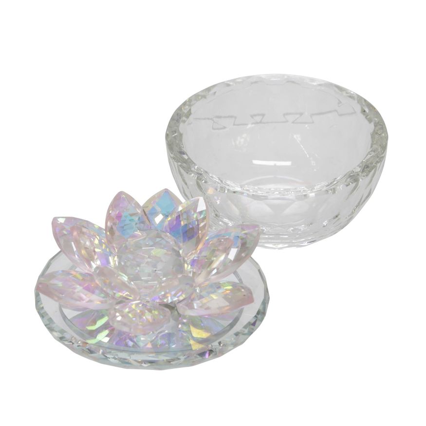 Sagebrook Glass Trinket Box Clear With Blush Lotus Top