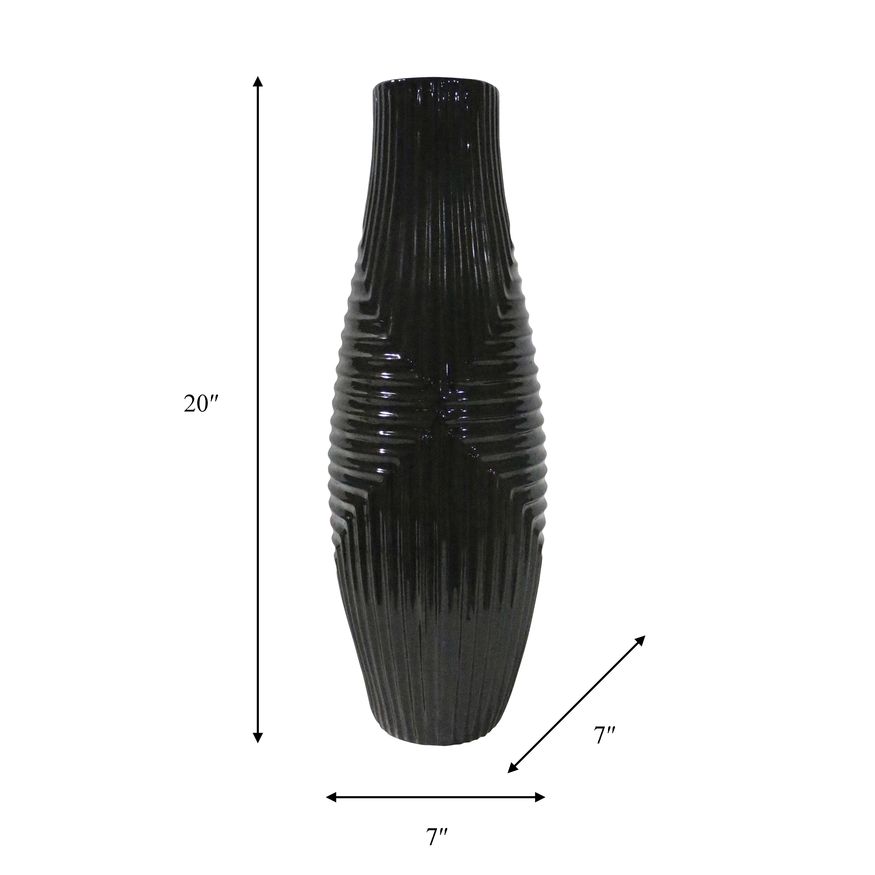 Sagebrook 20" Ceramic Striped Texture Vase - Black