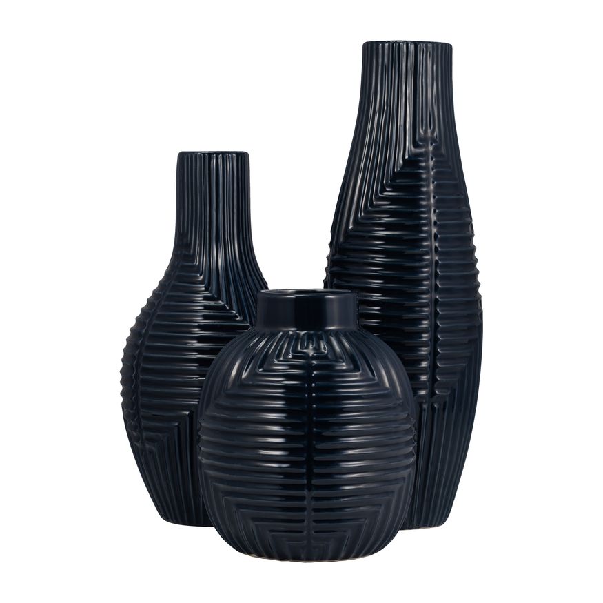 Sagebrook 16" Ceramic Tribal Vase - Navy Blue