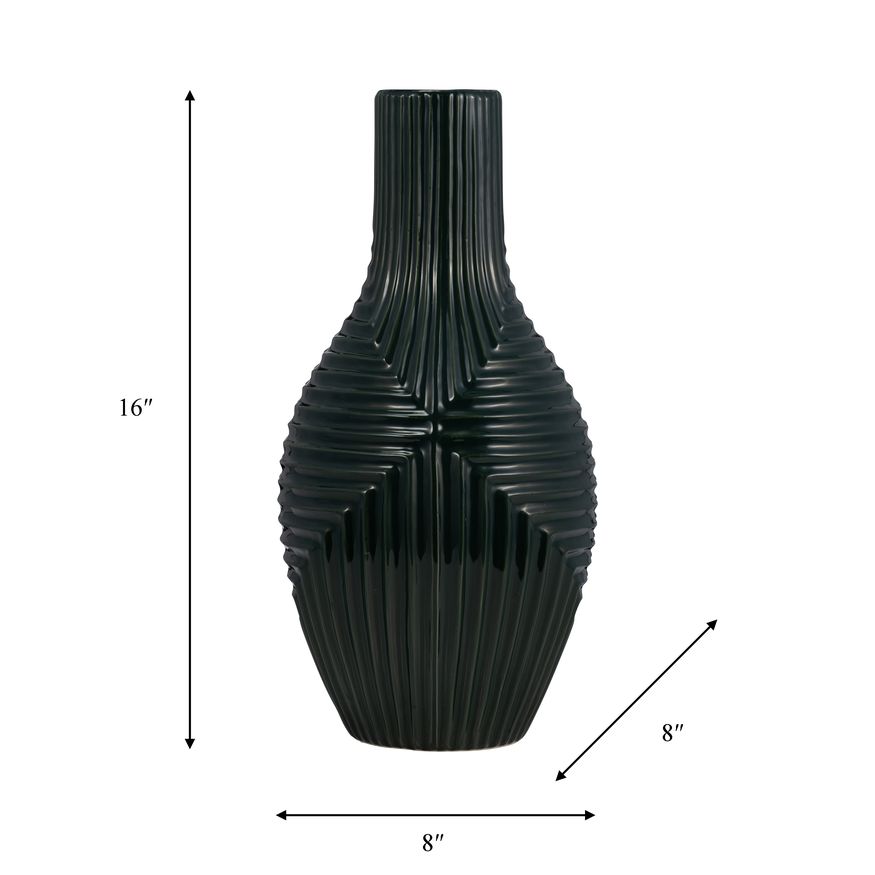 Sagebrook 16" Ceramic Tribal Vase - Forest Green