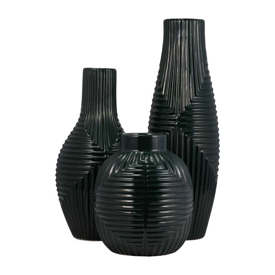 Sagebrook 11" Ceramic Tribal Vase - Forest Green