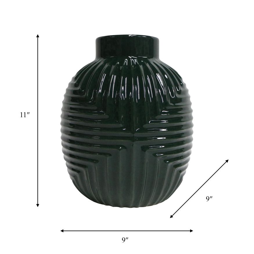 Sagebrook 11" Ceramic Tribal Vase - Forest Green