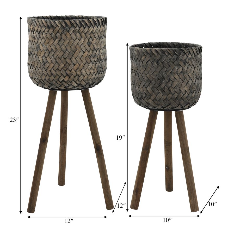 Sagebrook™ Bamboo Planters On Stands (Set Of 2) - Brown/Black