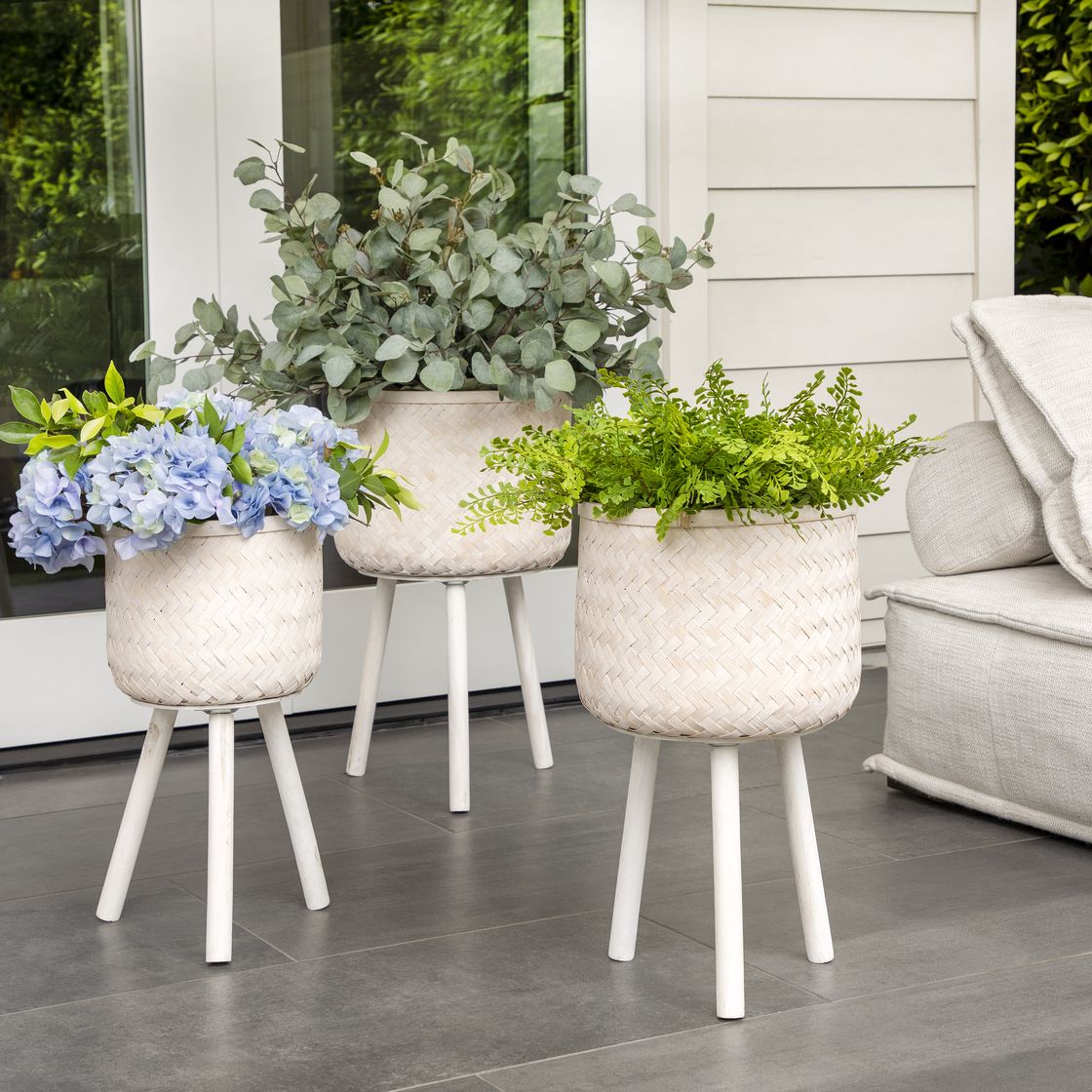 Sagebrook Bamboo Planters (Set Of 3) - White Wash