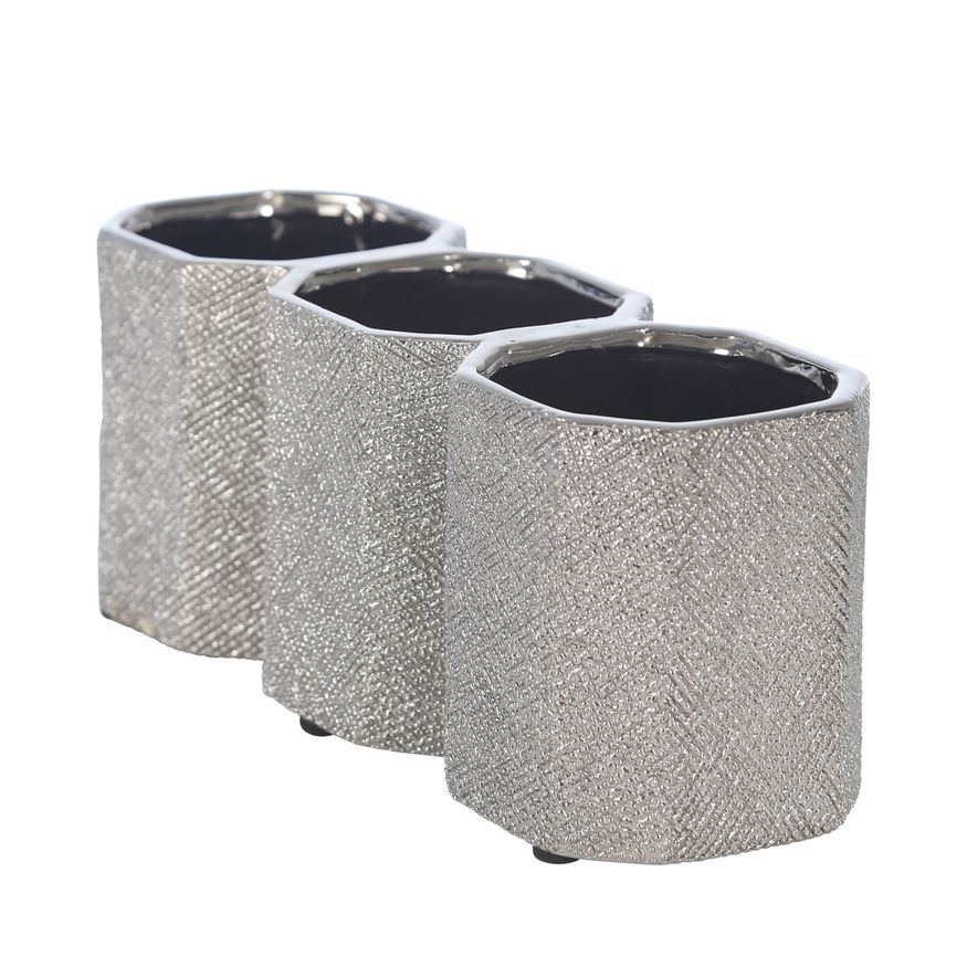 Sagebrook 4" Ceramic 3-cup Pencil Holder - Silver