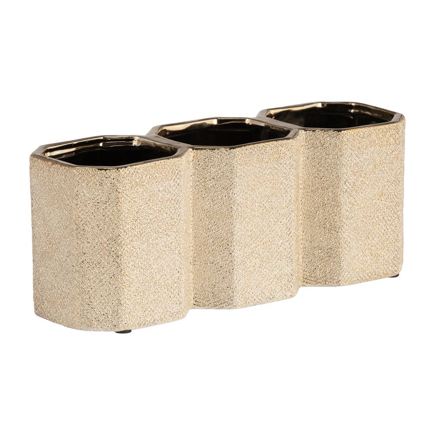 Sagebrook 4" Ceramic 3-cup Pencil Holder - Champagne