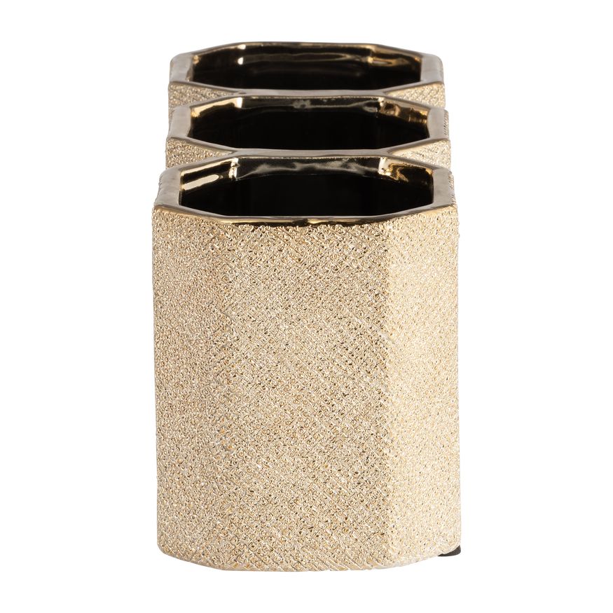 Sagebrook 4" Ceramic 3-cup Pencil Holder - Champagne