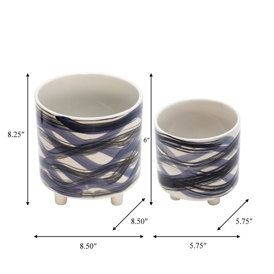 Sagebrook 9"/6" Footed Planters (Set Of 2) - Abstract Blue