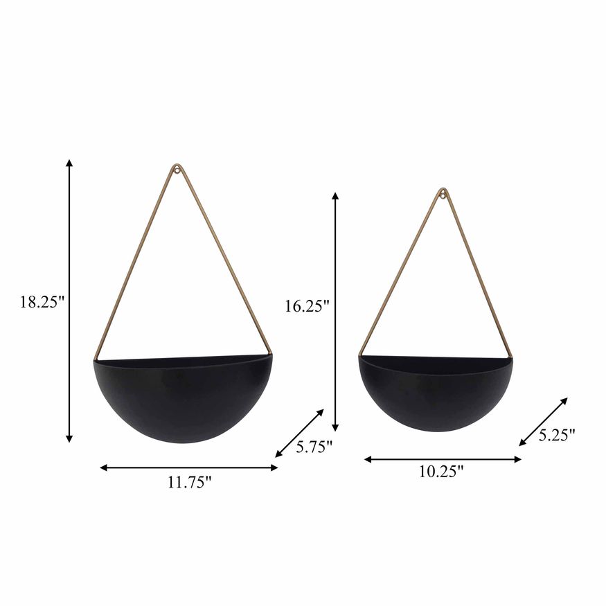 Sagebrook Metal Half Moon Wall Planters (Set Of 2) - Black